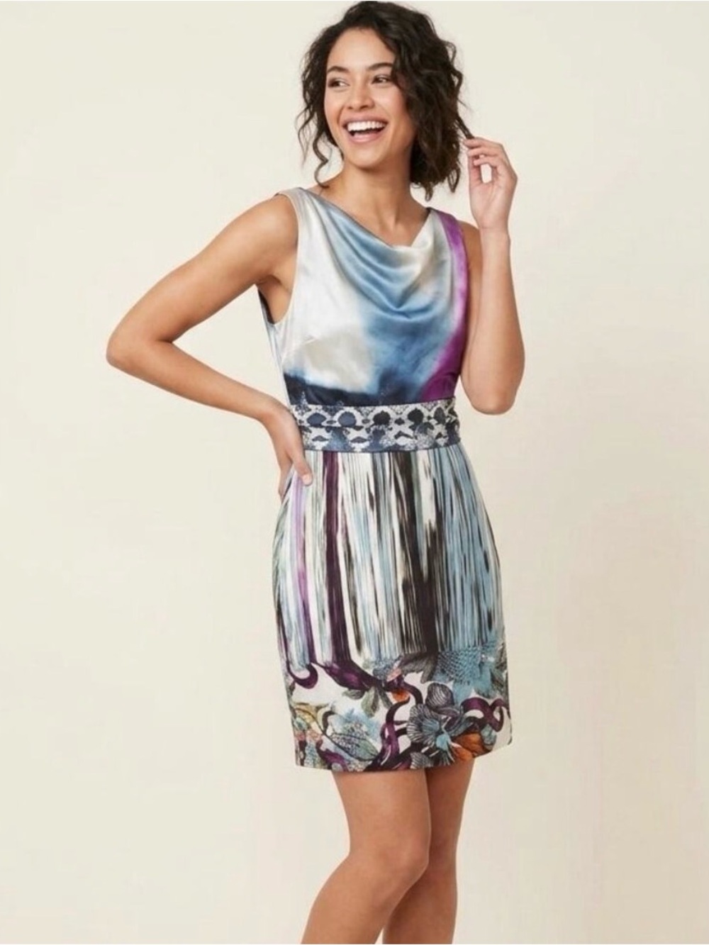 Elie Tahari Avery Sleeveless Multi-Color Printed Sheath Shift Mini Dress